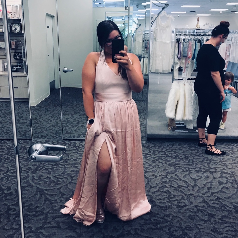Vera Wang blush bridesmaid dress
